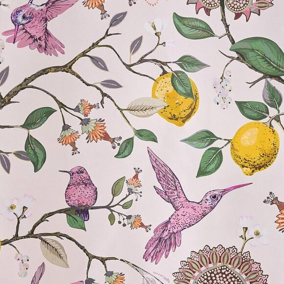 Floral Lemon Hummingbird Curtains Patterned Waverly Mid-Century Style - Picture 7 of 7